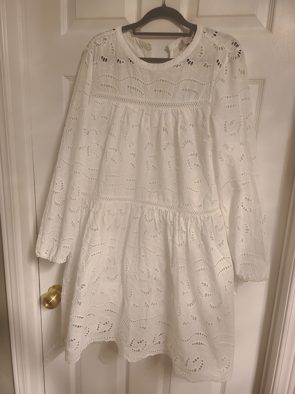 LOFT White Eyelet Long-Sleeve Tiered Dress